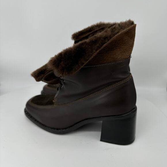 La Canadienne Brown Leather Shearling Line Square Toe Ankle Boot Womens Size 5.5 - Picture 9 of 16
